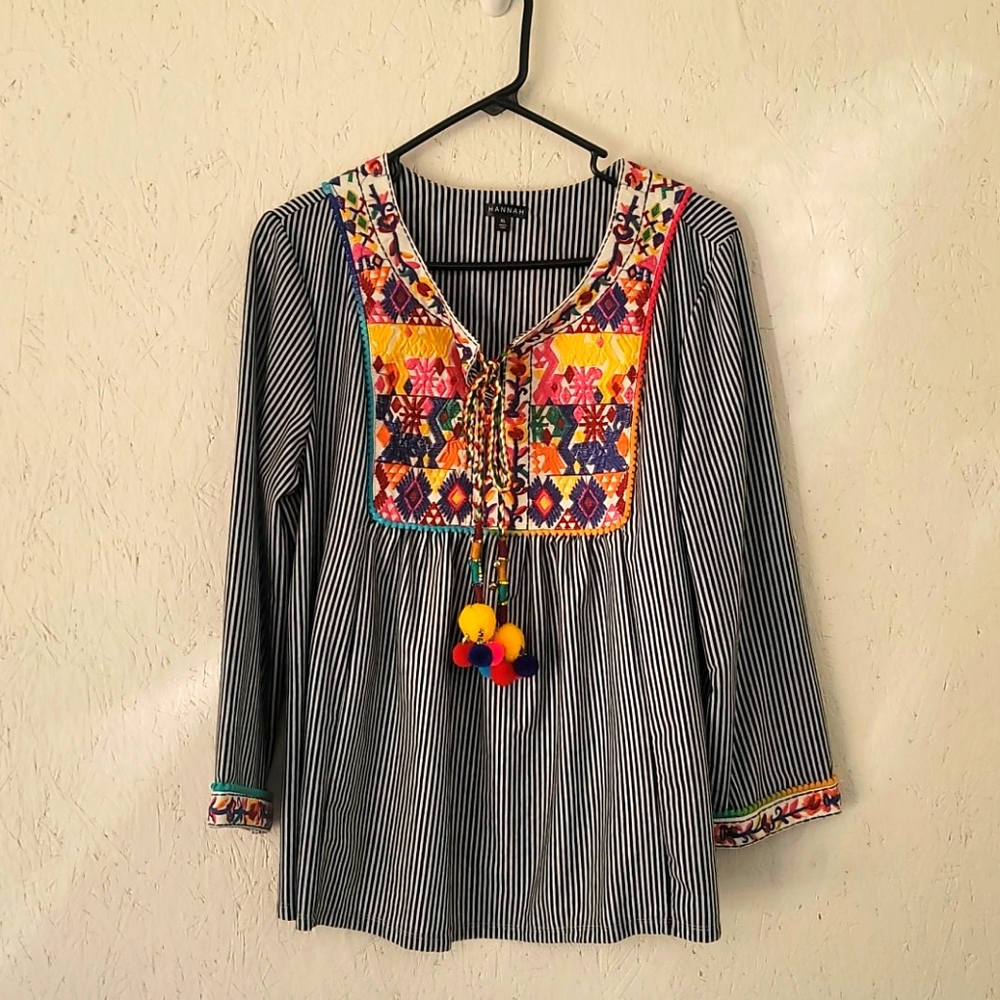 Multi-colored embroidered boho top
